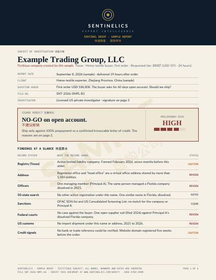 Sentinel Brief sample report, page 1