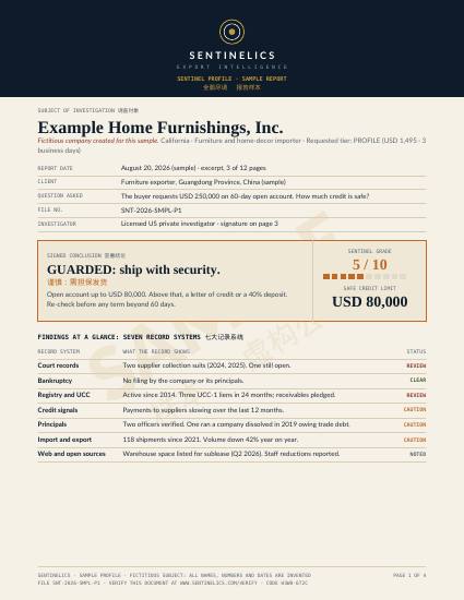 Sentinel Profile sample report, page 1