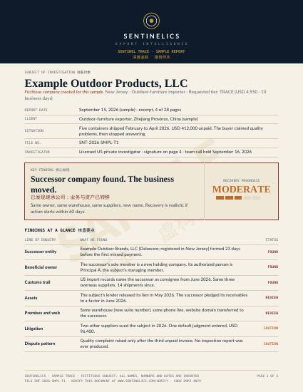 Sentinel Trace sample report, page 1